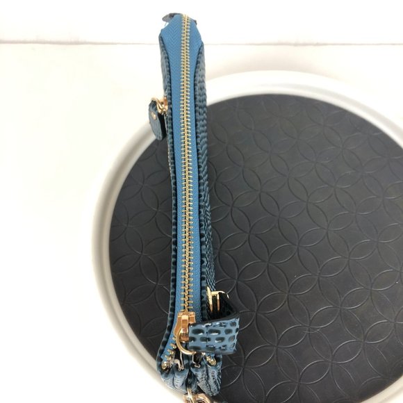 Olivia Miller Women's Blue Faux Leather Embossed Textured Wristlet Wallet - Picture 3 of 14